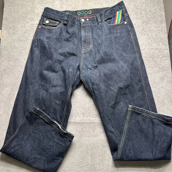 Coogi Men's 44x33 Baggy Jeans Dark Wash Wide Leg‎ Embroidered Hip Hop Denim
